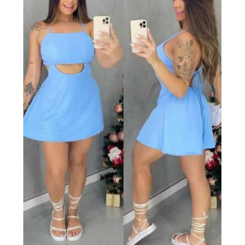 Vestido Feminino Curto Estilo Macaquinho, Duna com Recorte e Short por Baixo, verão 2025
