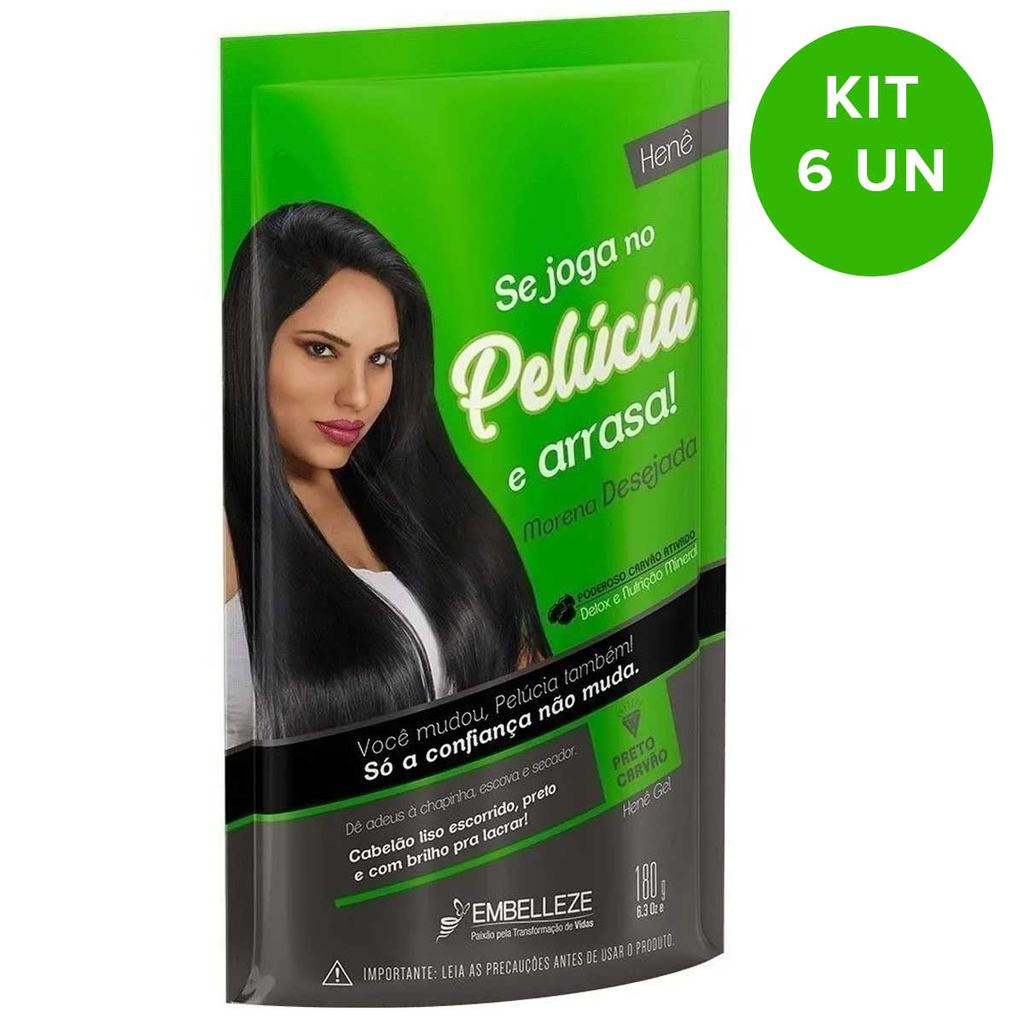 Kit C/ 6un Henê Pelúcia Morena Desejada Pouch 180g Carvão em Oferta na Shopee