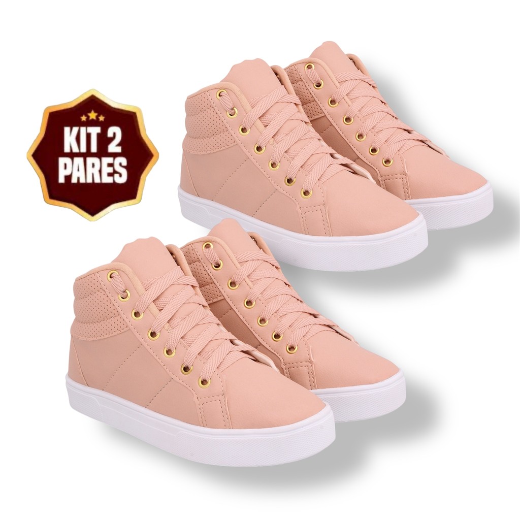Kit 2 Botinha Feminina Bota Tenis Cano Alto Medio Academia Promoção Envio Imediato