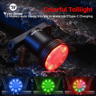 WEST BIKING Luzes Traseiras Inteligentes Coloridas para Bicicleta em Liga de Alumínio, Luz Traseira à Prova d'Água IPX5 