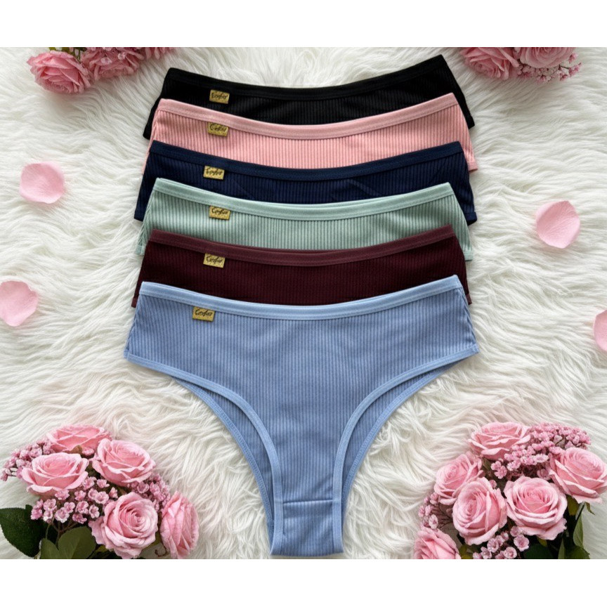 Kit 5 Calcinha Canelada De Microfibra Feminina Dia a Dia Confortável Barato em Oferta na Shopee