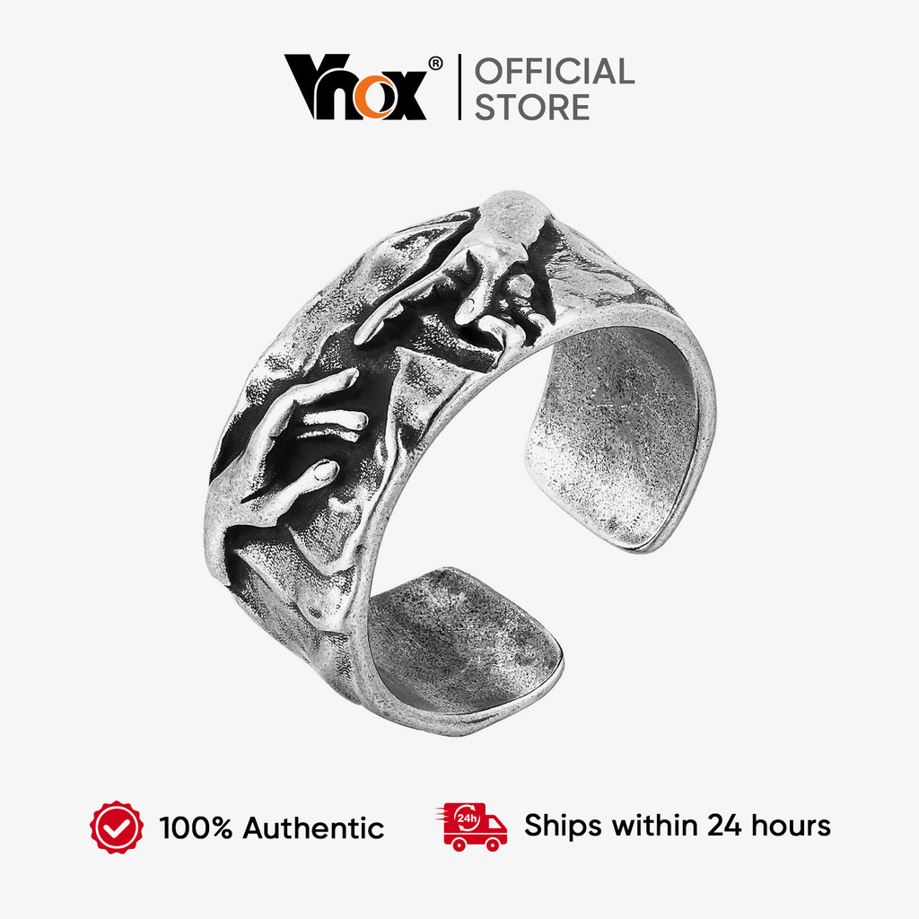Vnox Mão De Deus Anel Aberto Retro Cinza Guardião Talismã Cobre Ajustável Diário Streetwear Acessório Sagrado