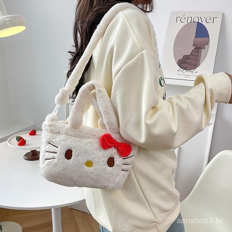 [largeloohg] Sanrio Bolsa De Ombro Kuromi My Melody Crossbody Hello Kitty Mochila De Pelúcia Maquiagem Feminina Para Pre