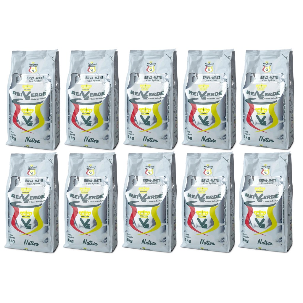 Kit 10 Erva Mate Nativa Suave com Açúcar Rei Verde 1kg
