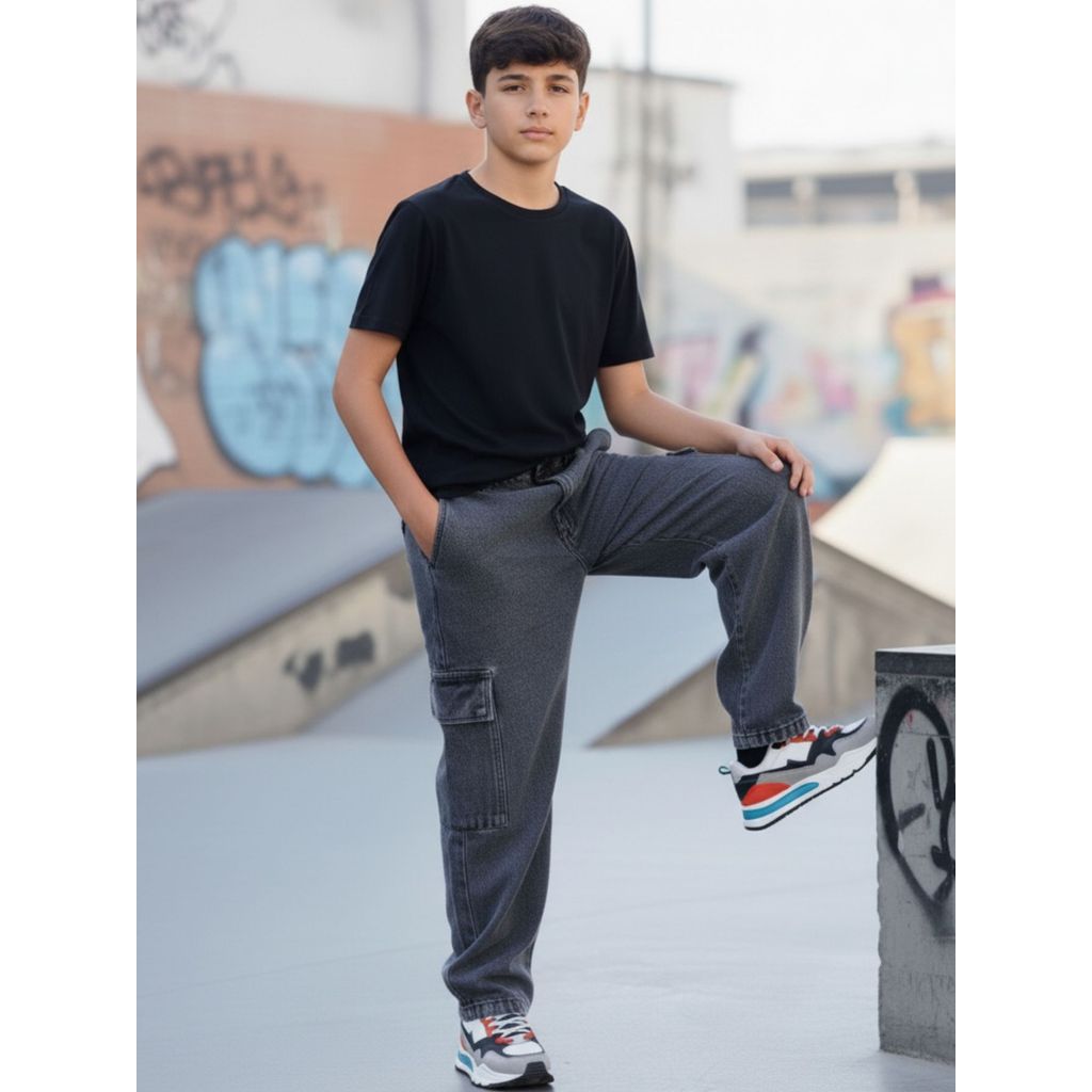 Calça jeans cargo masculino tamanho 10 ao 16 em Oferta na Shopee