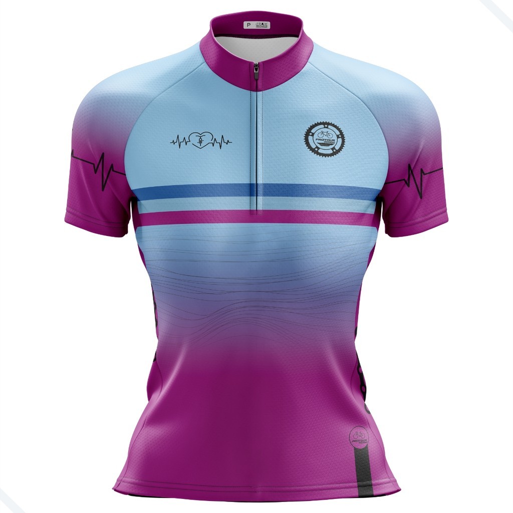 Camisa Ciclismo Feminina Dry Fit com Proteção UV Bike MTB Speed Degrade Rosa
