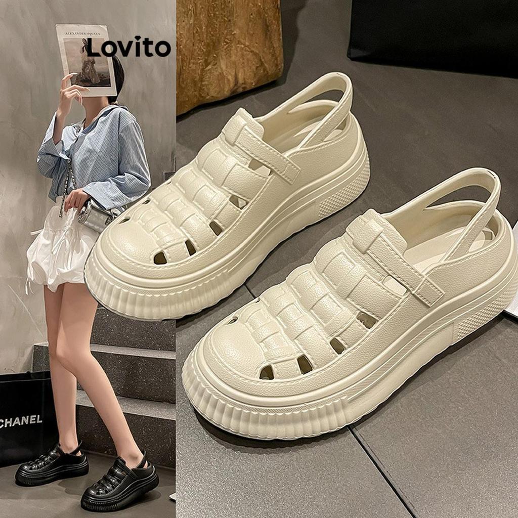 Detalhes do Lovito Casual Liso Eva Roman Tecelagem Aumentada Sola Grossa Sandálias Ocas Sandália Plana Para Mulheres LFA62084