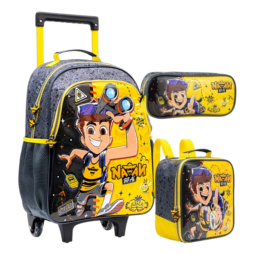 Mochila Escolar De Rodinhas Natan Lancheira Estojo Xeryus