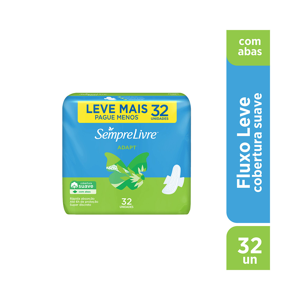 Absorvente Externo Sempre Livre Adapt Cobertura Suave com abas 32 unidades em Oferta na Shopee