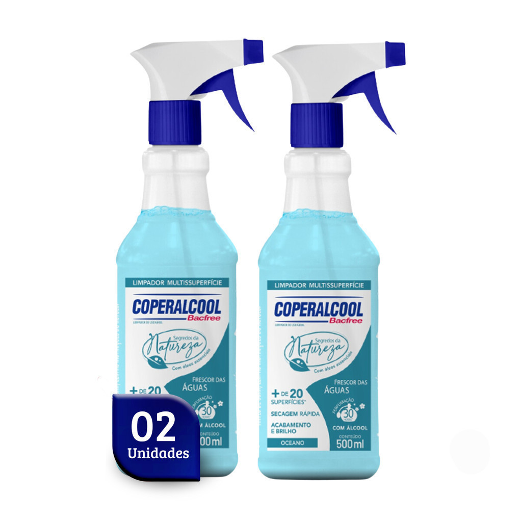 Kit 02un Limpador Multiuso Pulverizador 500ml Coperalcool Bacfree