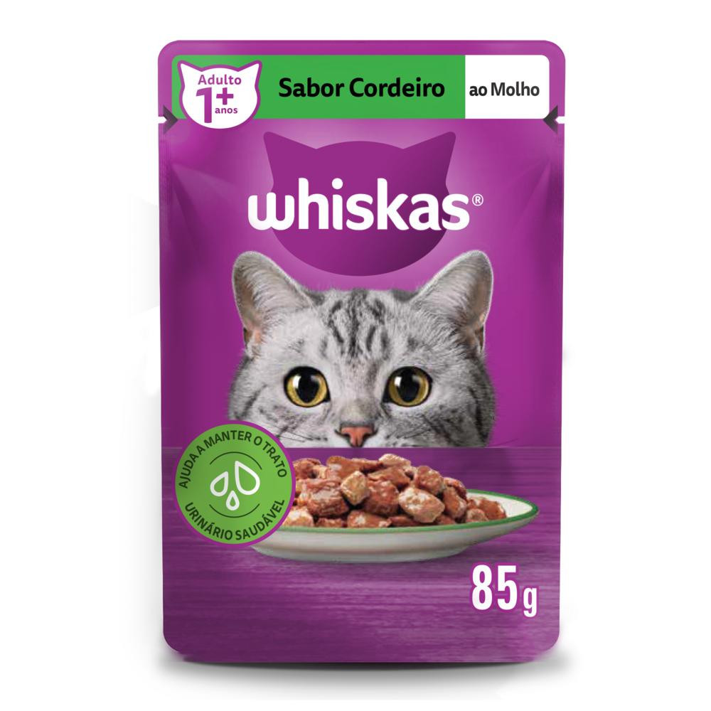Ração Úmida Sachê Cordeiro ao Molho para Gatos Adultos Whiskas 85 g em Oferta na Shopee