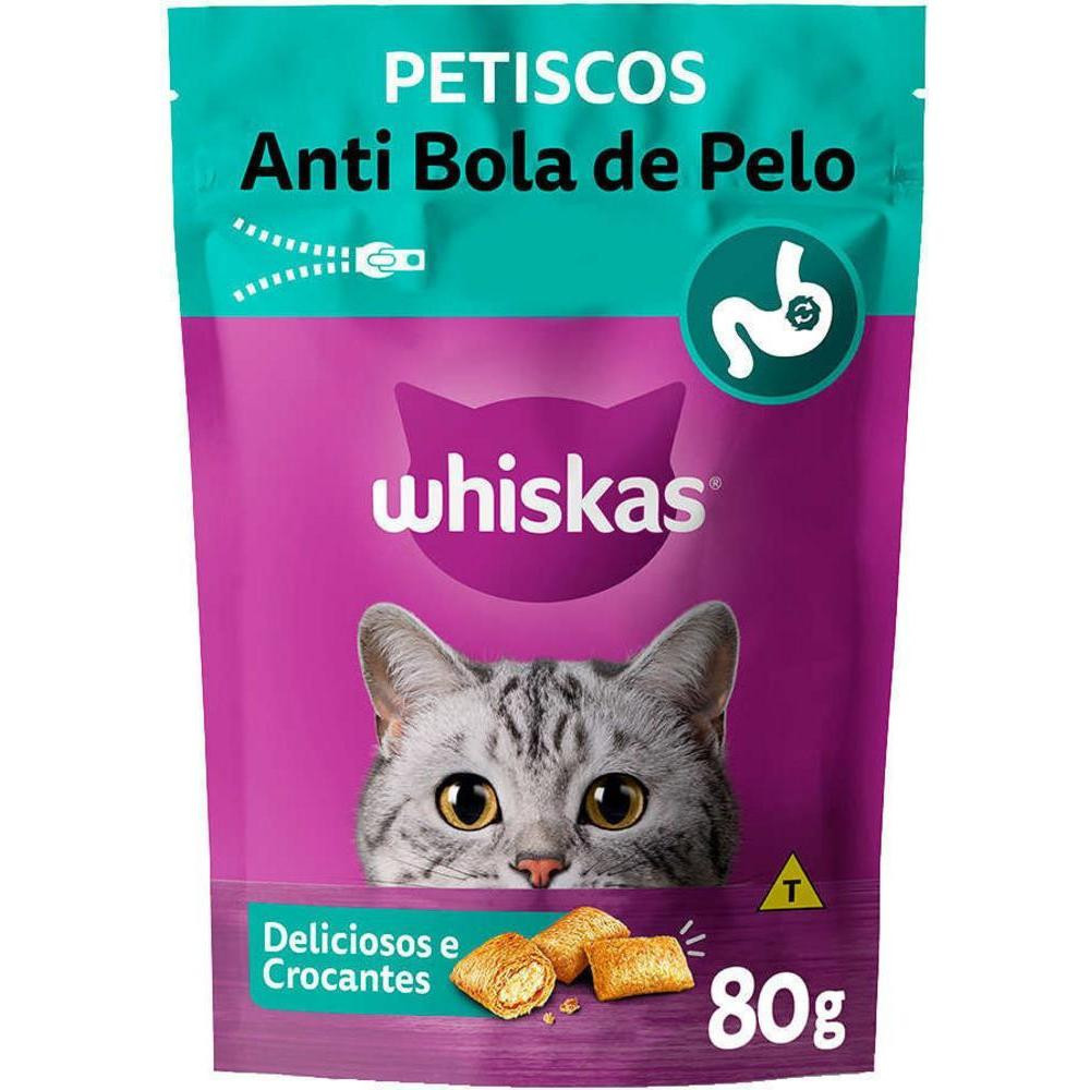 Petisco Whiskas Anti Bola de Pelo Para Gatos Adultos 80 g em Oferta na Shopee