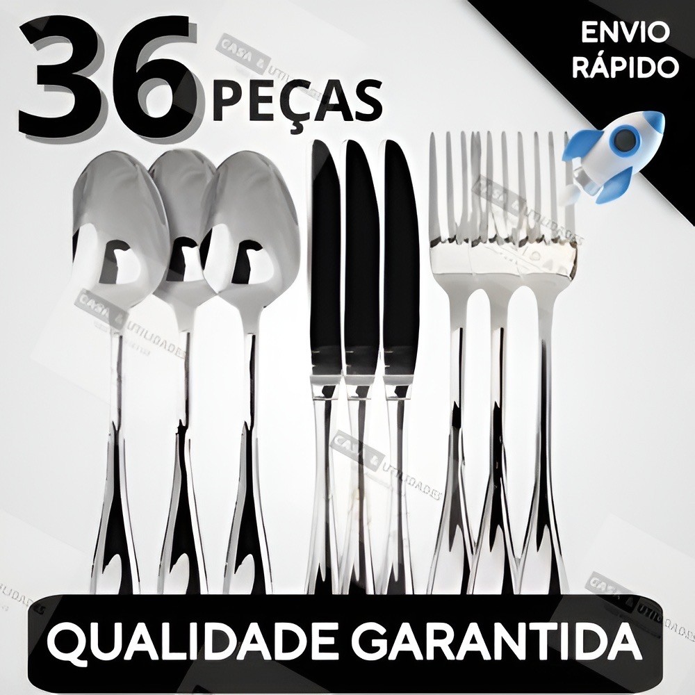 Conjunto Jogo de Talheres 36 peças Aço Inox Facas Garfos e Colheres de Mesa Casa Premium