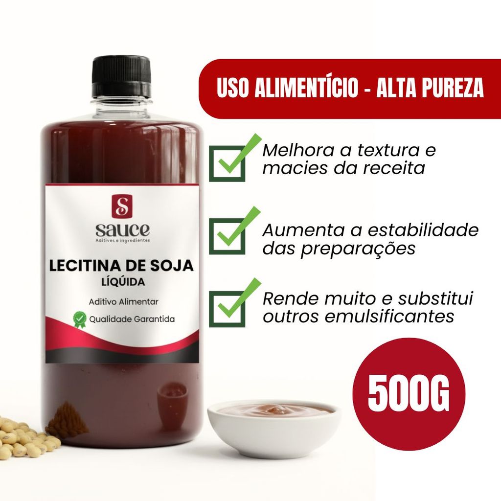 Lecitina de Soja Líquida 500g – Emulsificante Alimentício para Panificação e Doces Uso Profissional