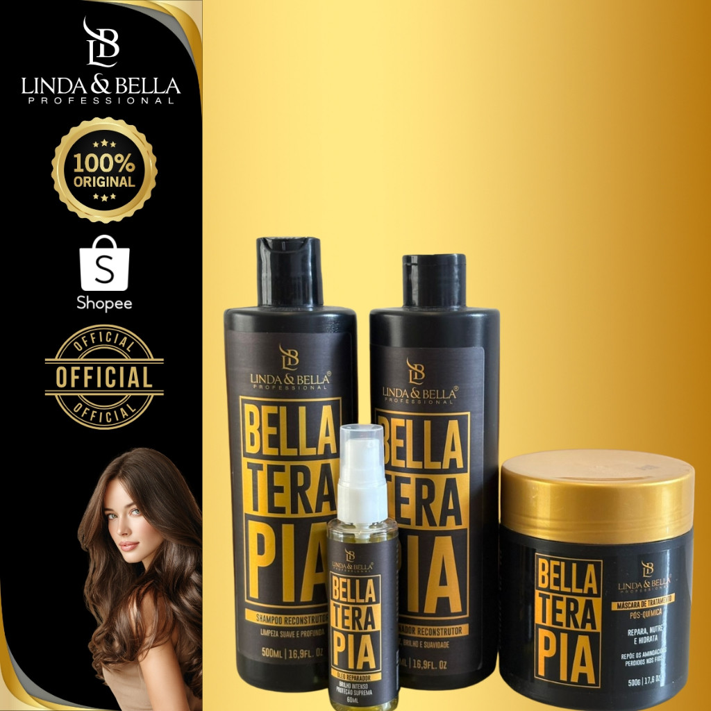 Kit 4 Unidades Bellaterapia - Mascara de Tratamento 500g + Shampoo e Condicionador 500ML + Óleo 60ML em Oferta na Shopee