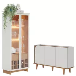Cristaleira Guanabara Off White Freijó Com Aparador Buffet Jurerê Off White Matte Freijó - Colibri