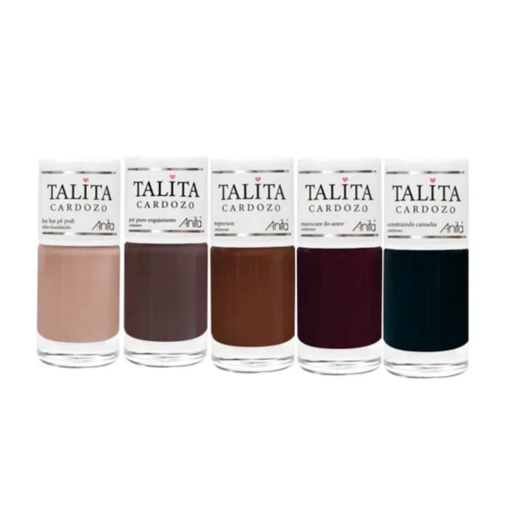 Kit 5 Esmalte Anita Talita Cardozo Cremoso & Translúcido Longa Duração 10ml