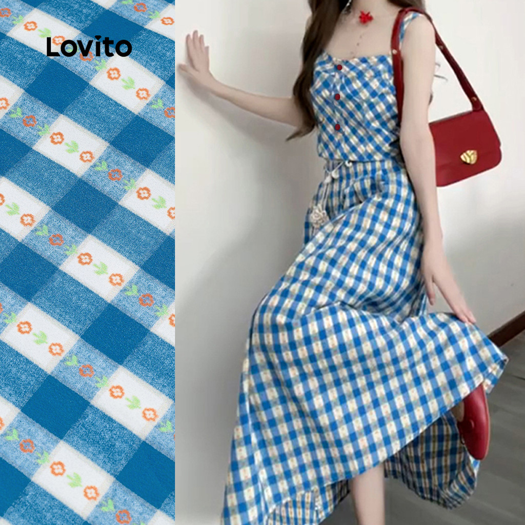 Lovito Vestido Casual de Botões para Mulheres Primavera/verão azul L157LD134