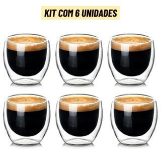 Kit  Copo Parede Dupla de Vidro 80 ml para Café Chá Suco Copo Duplo Isolante em Oferta na Shopee