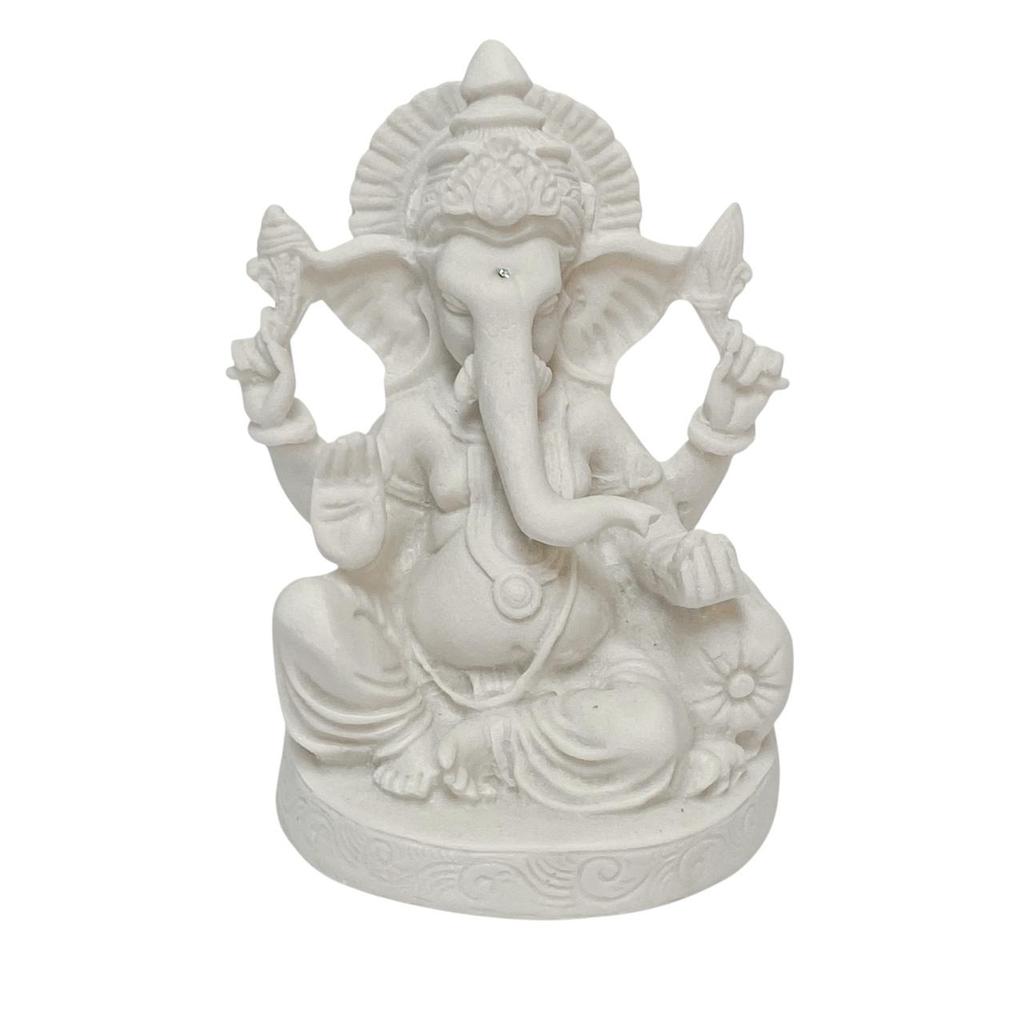 Escultura Ganesha M Branco em Po de Marmore 15cm
