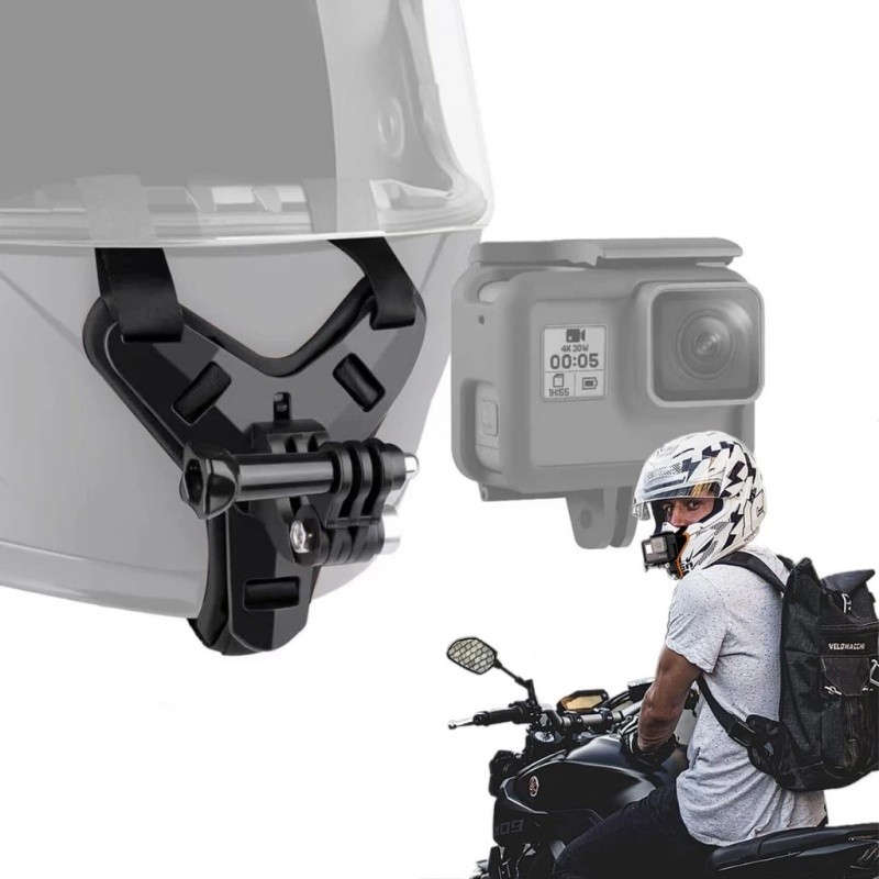 Suporte Go Pro Queixo Cinta Capacete Universal Gopro Sjcam Preto E Laranja