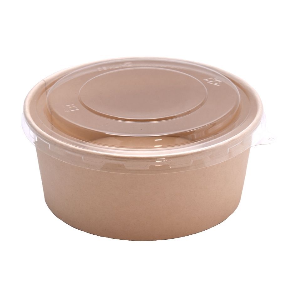 Pote de Papel Bowl com Tampa Transparente - Kraft - 500ml - 5 unidades - Rizzo