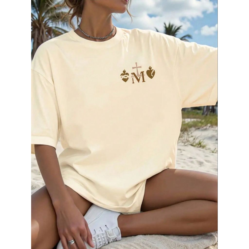 Camiseta Blusinhas Bege Catolica Cenaculo Maria Conforto Presente 100% Algodão em Oferta na Shopee
