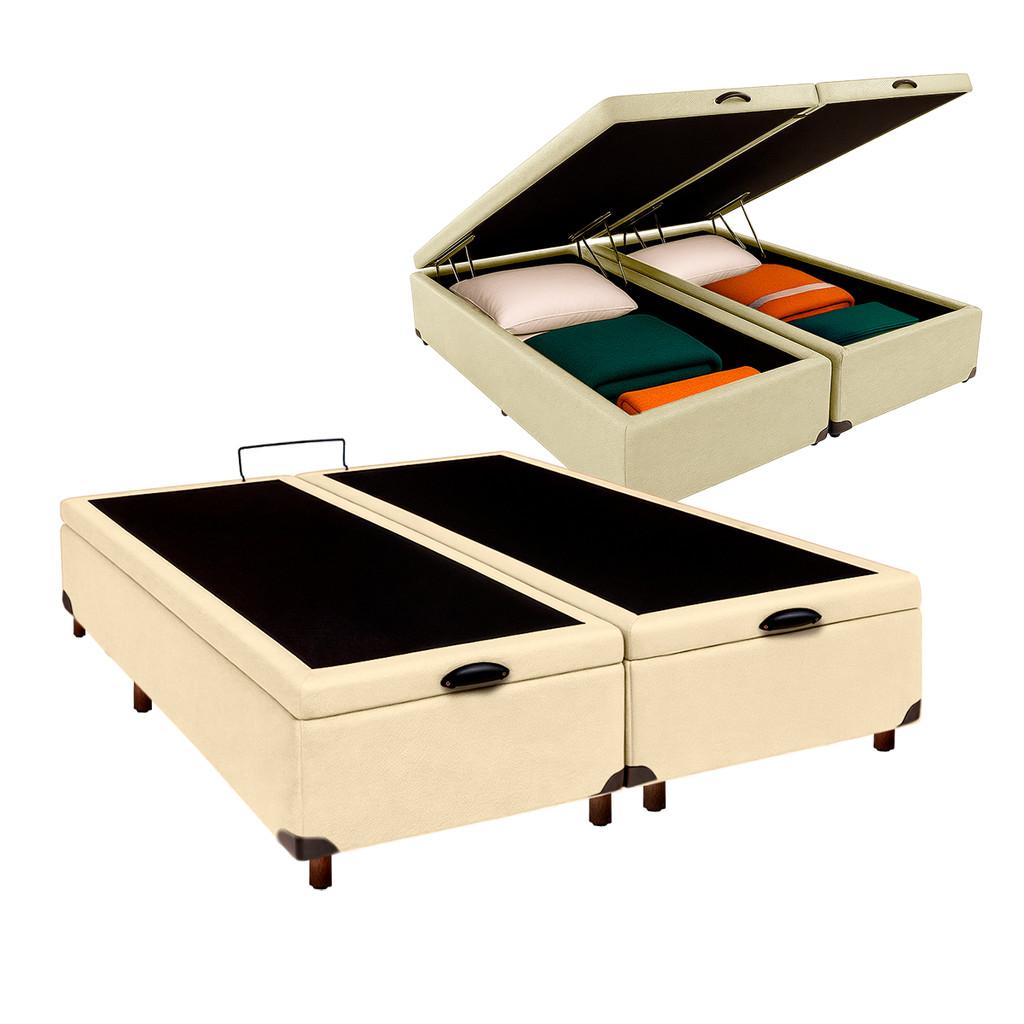 Cama Box Bau Queen Blindado Nature Begetiza 158x198 em Oferta na Shopee
