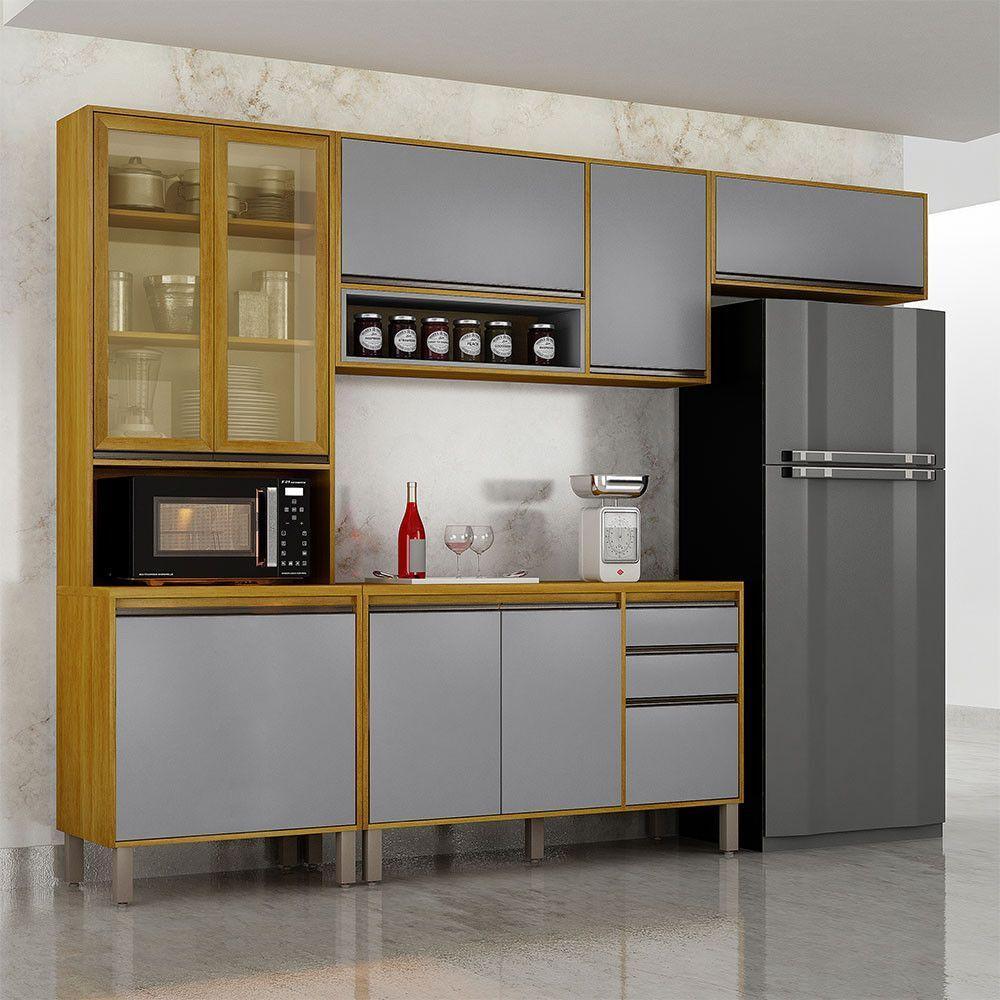 Cozinha Completa Nala Cristaleira 4 Pçs 9 Portas Mobilihouse Cinamomo/cinza Acetinado em Oferta na Shopee