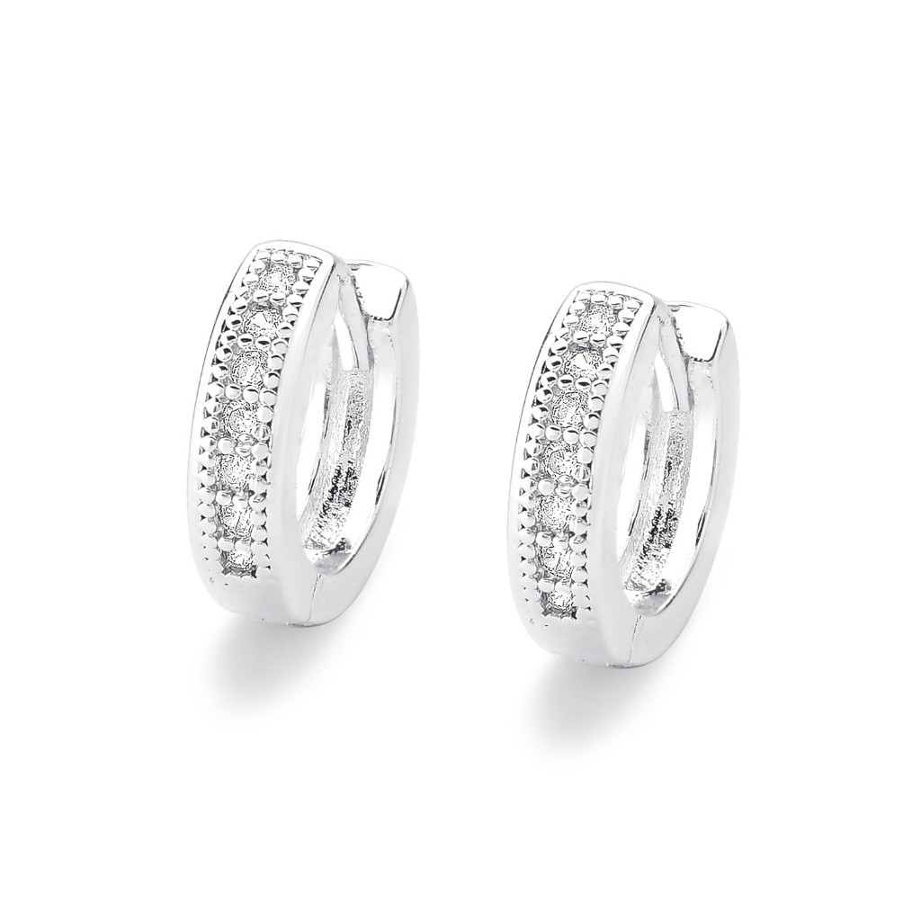 Brinco Feminino 11mm Argola Segundo Furo Prata Cravejada Zirconia Banhado a Ouro Branco