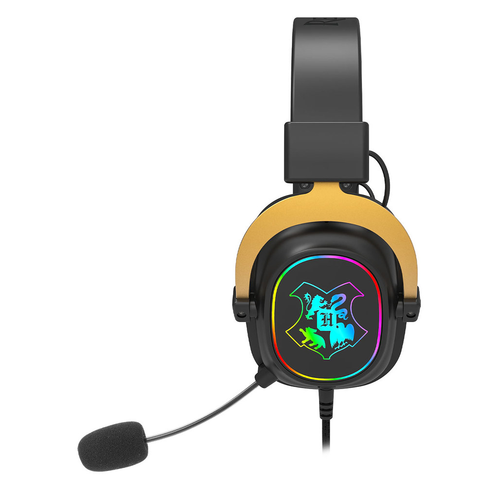 FONE HEADSET GAMER HARRY POTTER ZEUS HOGWARTS RGB USB REDRAGON PRETO E DOURADO HP-510 RGB