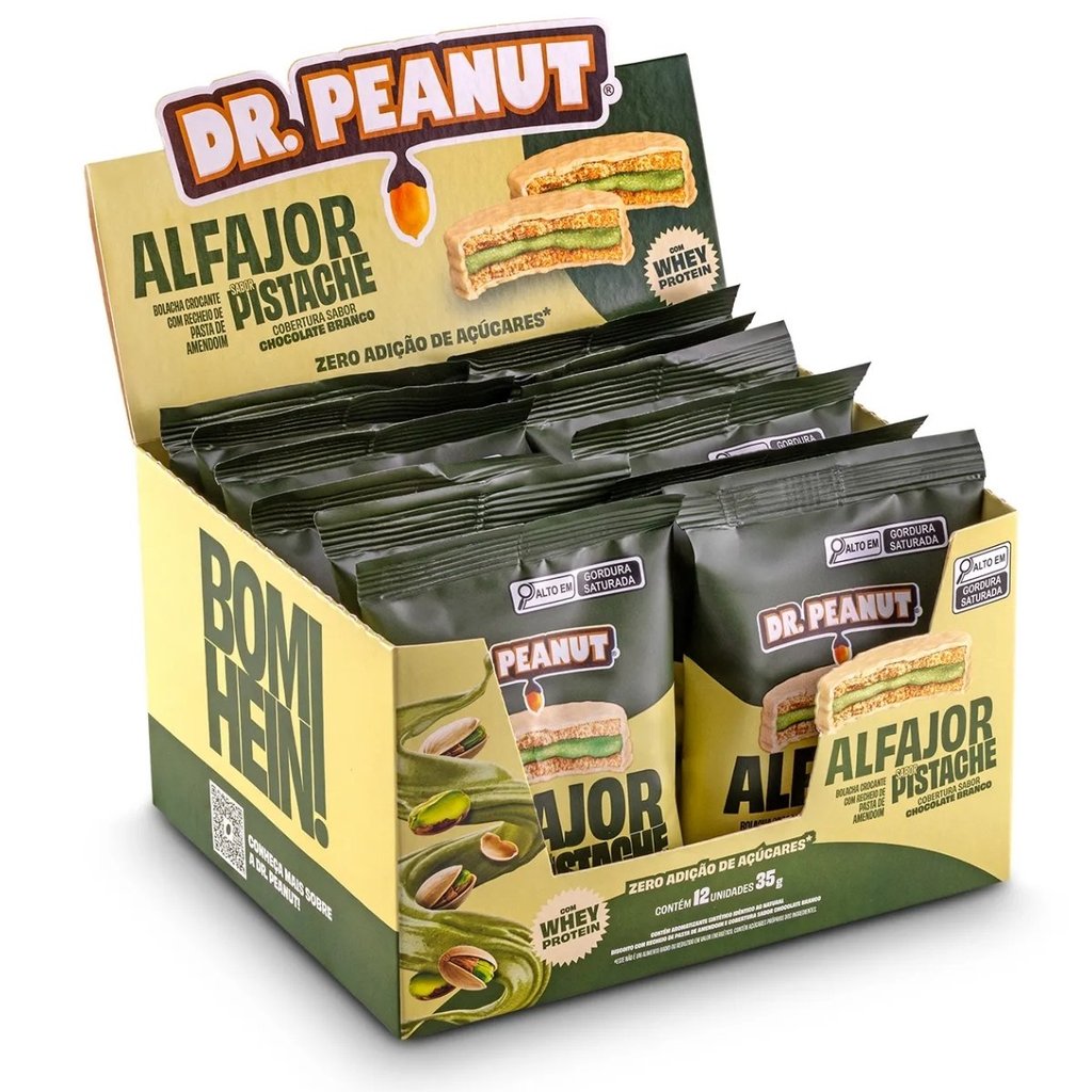 Alfajor Caixa Com12 Unidades De 35g Sabor Pistache Com Cobertura Branca Dr Peanut em Oferta na Shopee