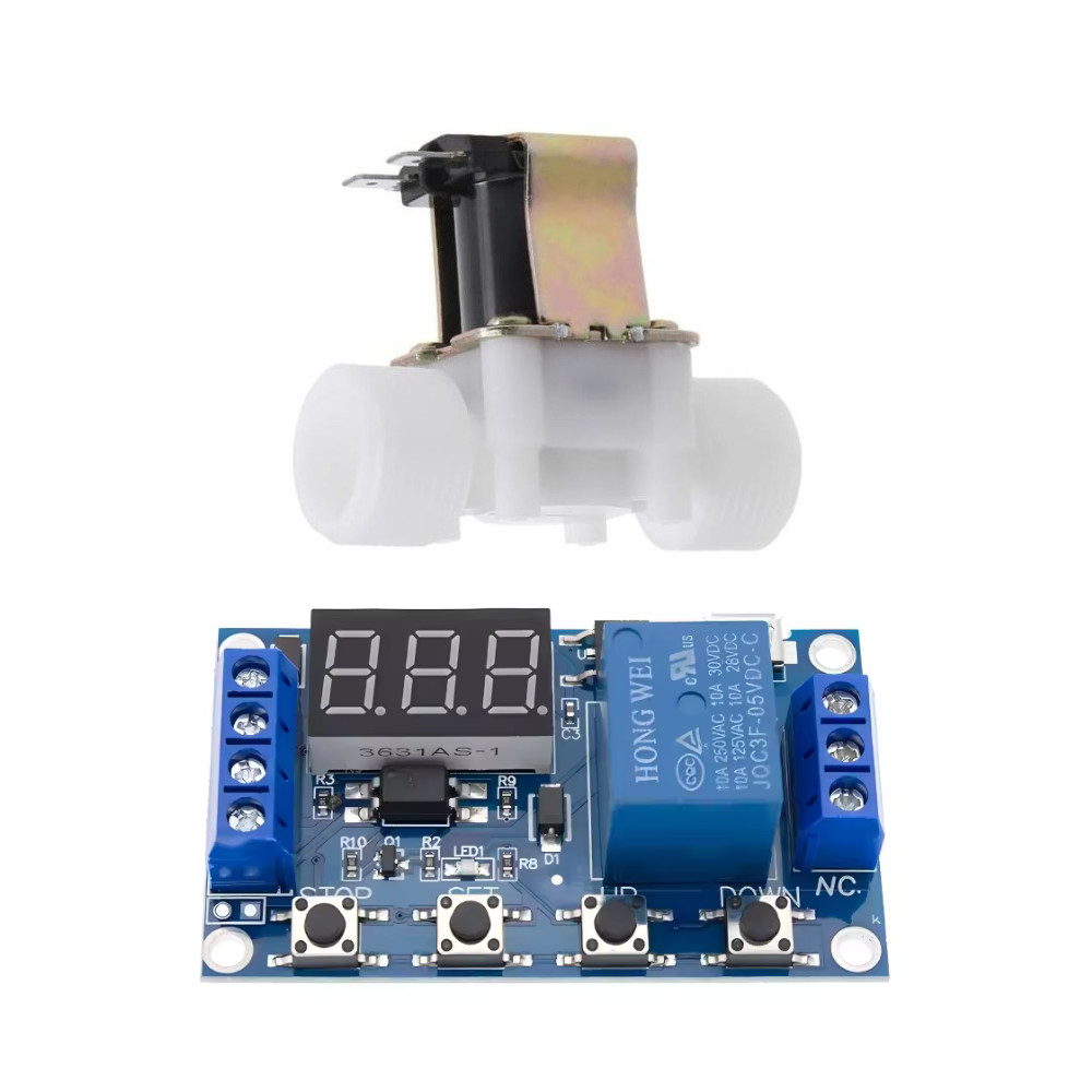 Válvula Registro Solenoide 3/4" Com Módulo Relé Digital Timer Ajustável 5/30v