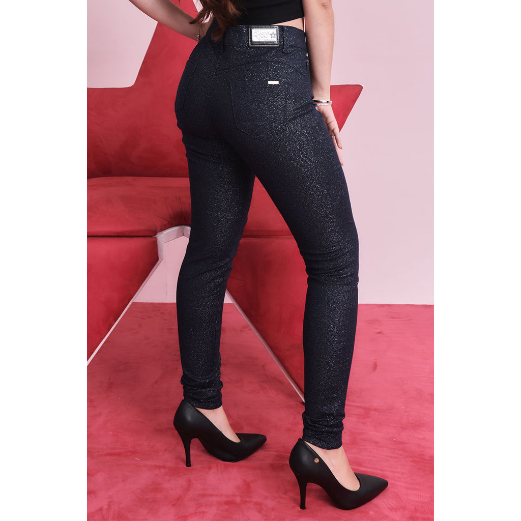 Detalhes do Calça Jeans Feminina Skinny Com Brilho Planet Girls Jeans Escuro