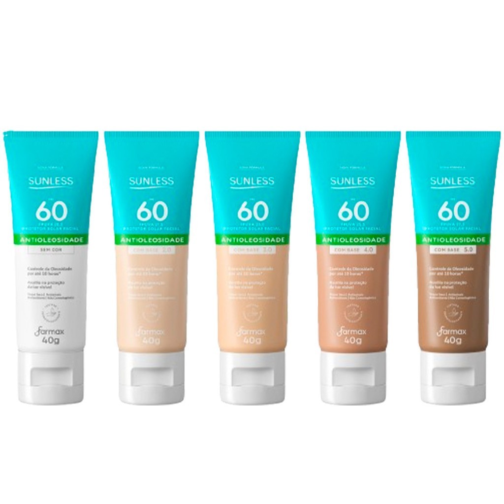 Protetor Solar Facial Antioleosidade FPS 60 com Base Efeito Matte Sunless 40g em Oferta na Shopee