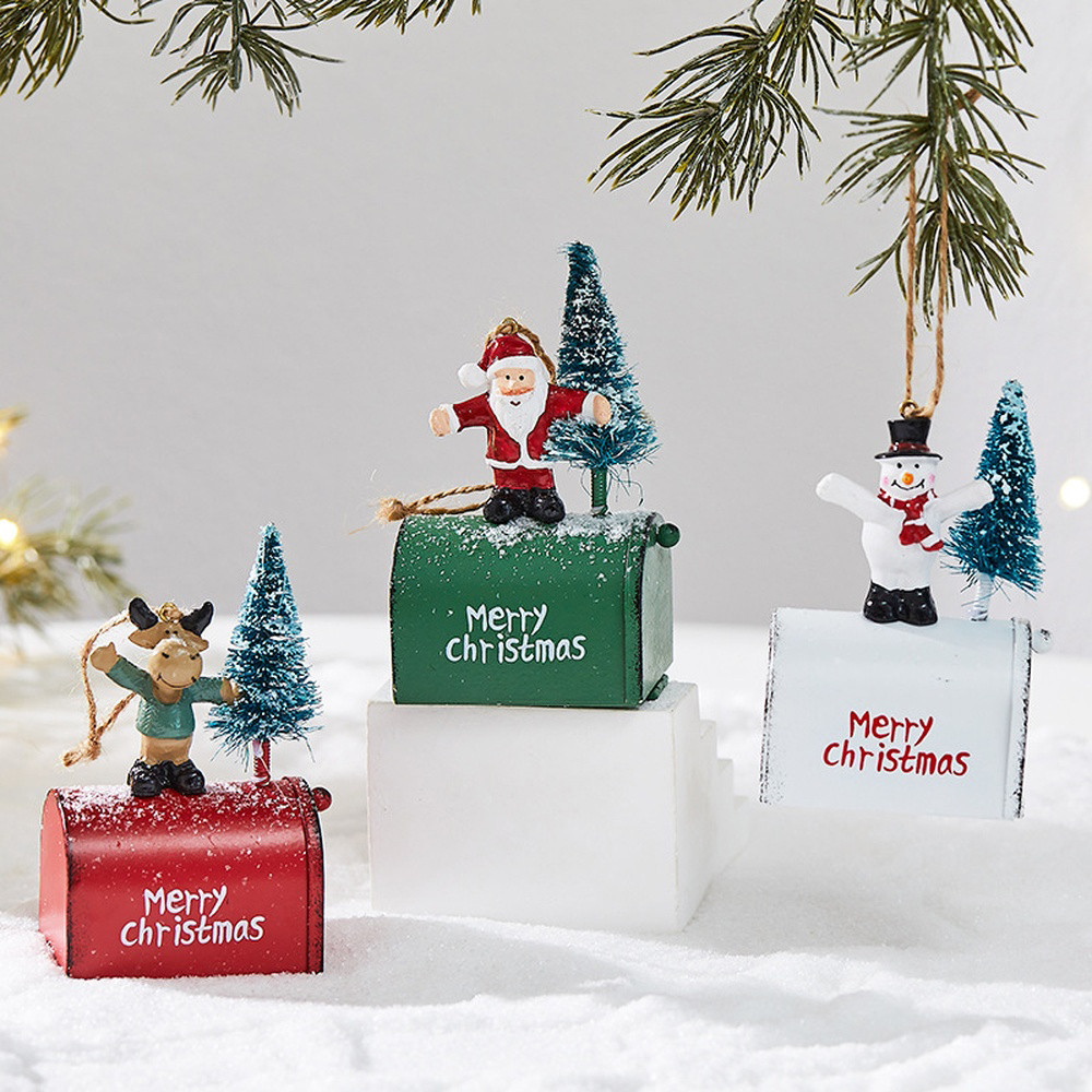 Natal Ferro Forjado Pendurado Ornamentos Boneco De Neve Elk Caixa De Correio Topper Com Corda Janela Exibição Decoração
