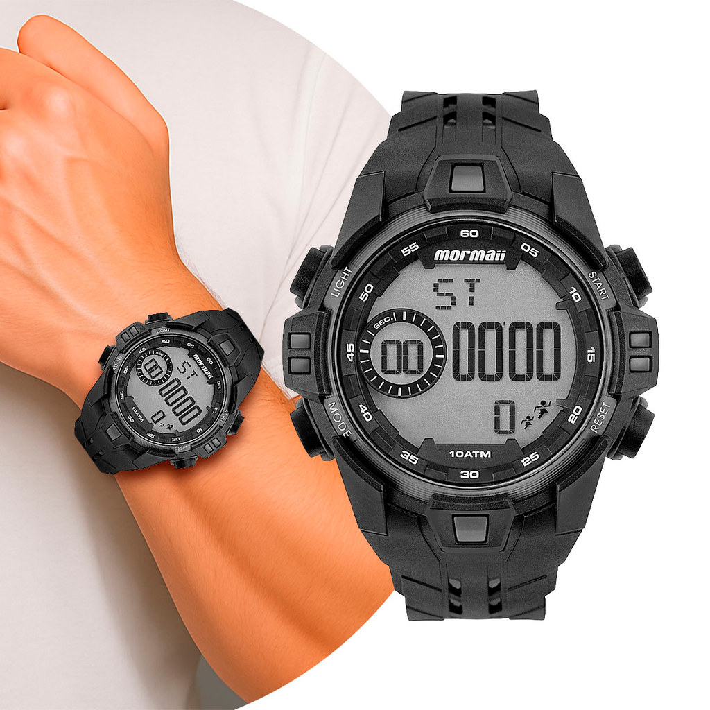 Relógio Masculino Digital Preto de Pulso com Pulseira de Silicone à Prova D' Água Esportivo Surf Mormaii Original