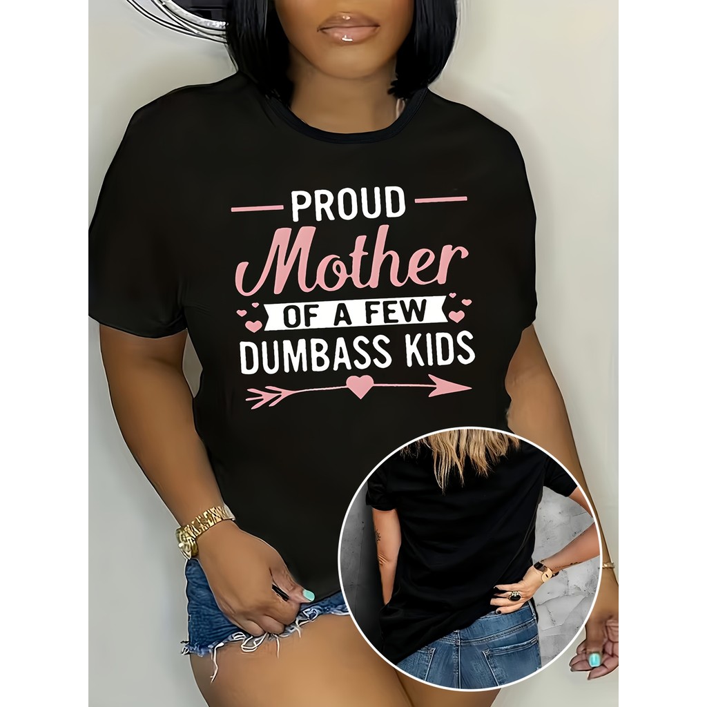 Camiseta Feminina Plus Size Mother Print Estampada Primavera Verão Estilosa Confortável Moderna Casual