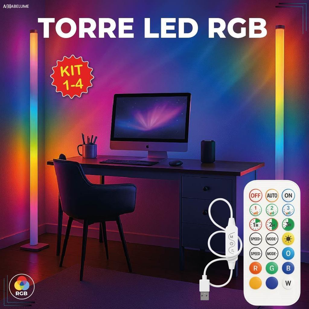 Luminária de Chão RGB LED 5050 2 Torre Inteligente com Controle 9.6W Barra Modo Música USB em Oferta na Shopee