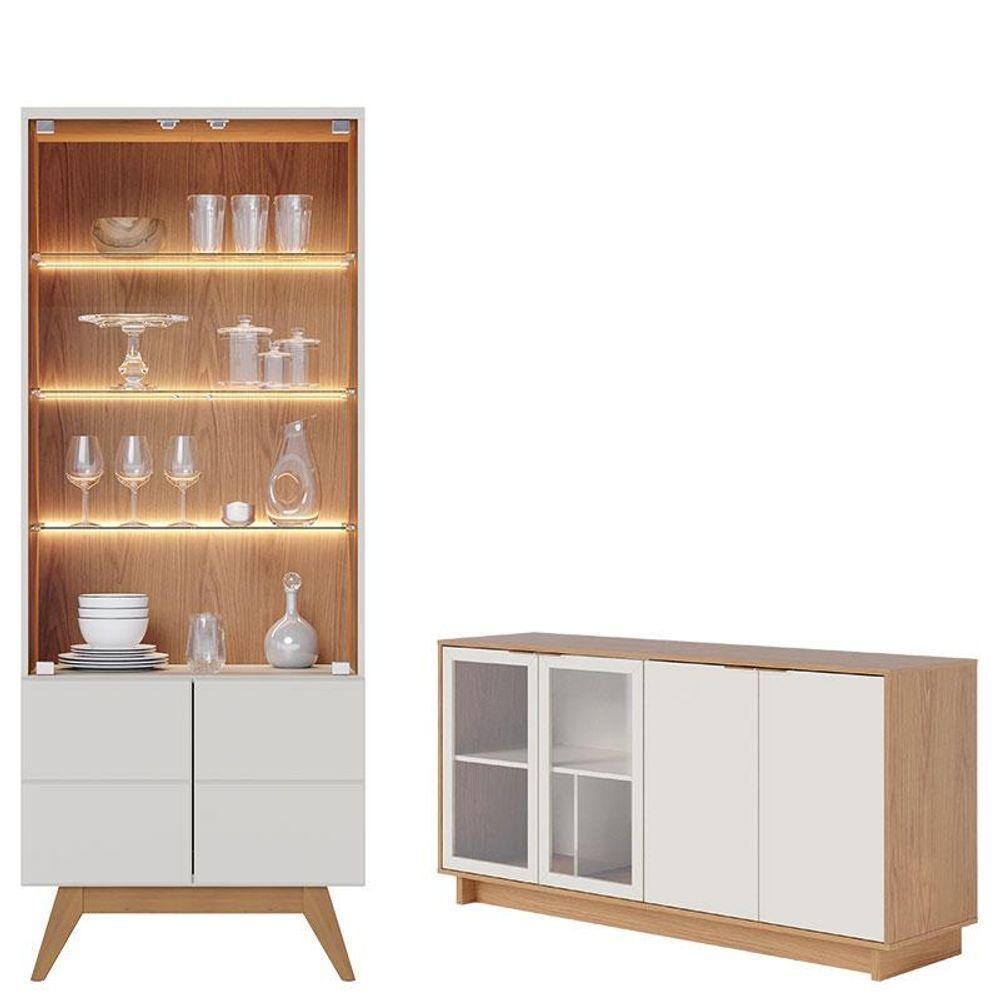 Cristaleira Noronha Off White Matte Freijó Com Aparador Para Sala Buffet Vitória Freijó Off White - Colibri