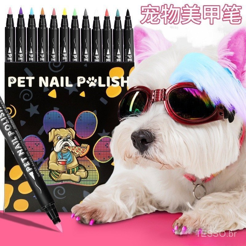 Cão Esmalte Canetas, 12 Cores Pet Esmalte Set Quick Dry Seguro Pet Polidor Não-Tóxico Escova Dica para Filhotes e Gatos em Oferta na Shopee