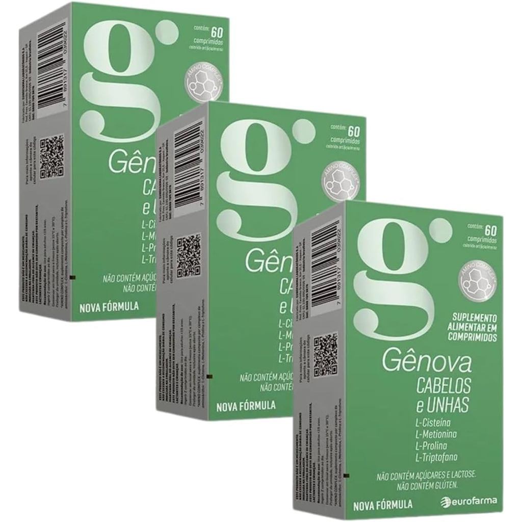 Kit c/3 Suplemento Cabelos Unhas Gênova 60cps Eurofarma