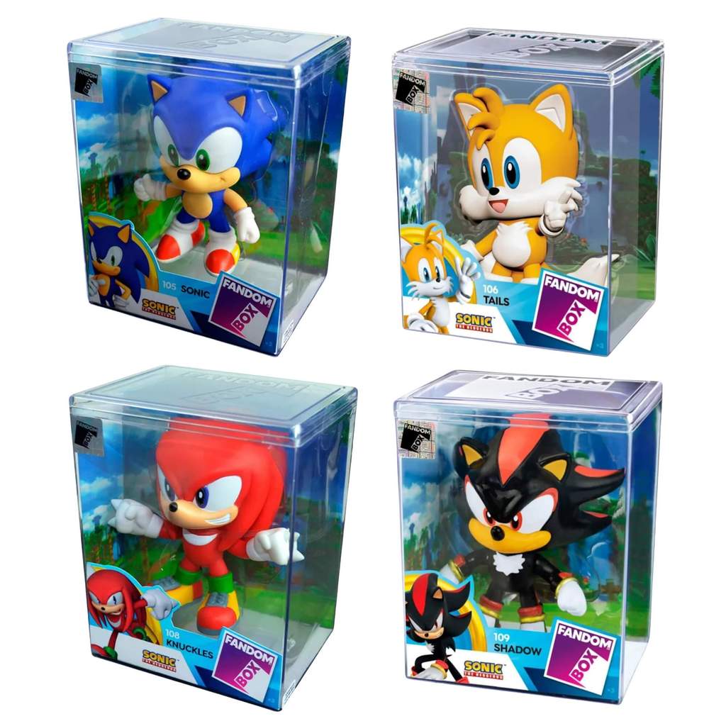 Kit 4 Bonecos Colecionáveis Fandom Box Turma do Sonic: Sonic + Tails + Knuckles + Dr. Eggman