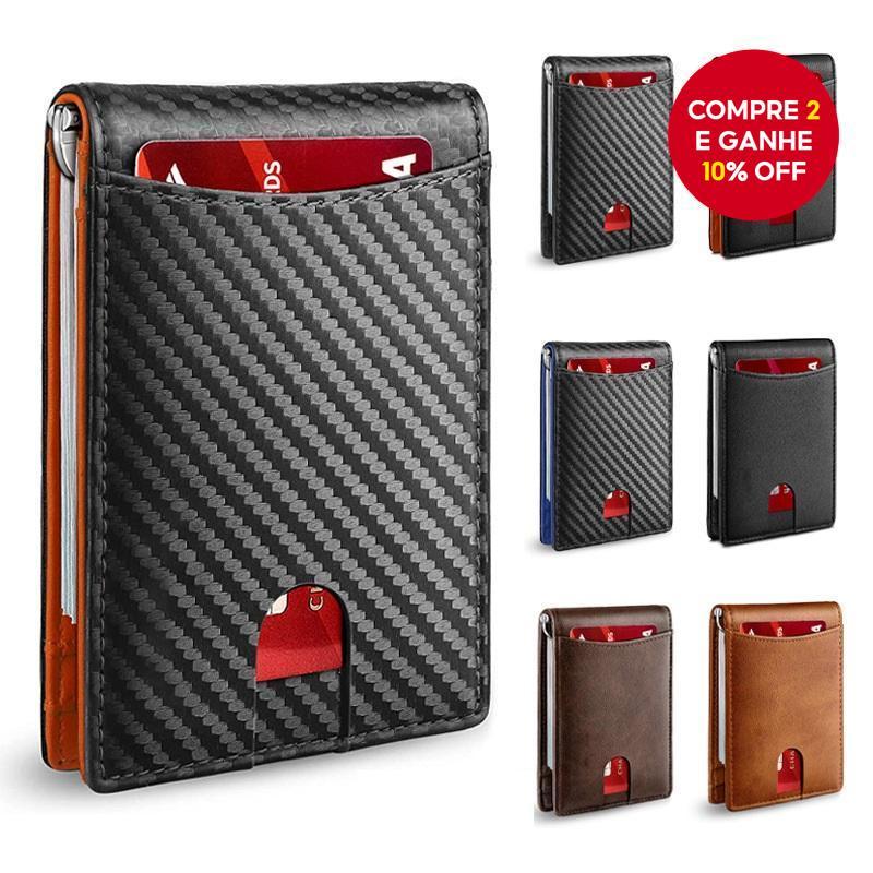 Carteira De Couro Fina Para Homens-Clipe De Dinheiro Com Bloqueio De RFID Bifold-Porta Cartão De Crédito Minimalista Cai