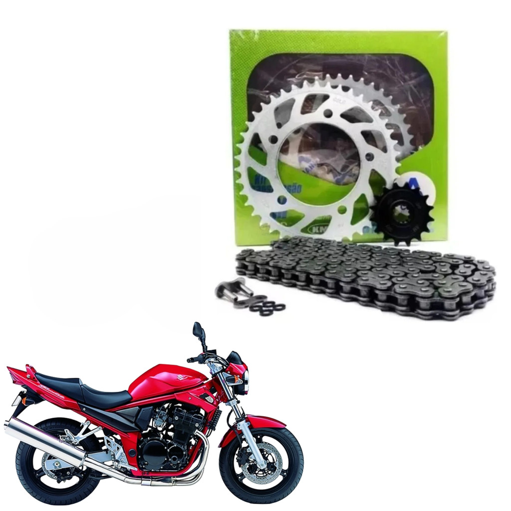 Relacao Completa Suzuki Bandit 650 2007 2009 AM Gold KMC Corrente Pinhao Coroa Reforcado Alta Durabilidade Original