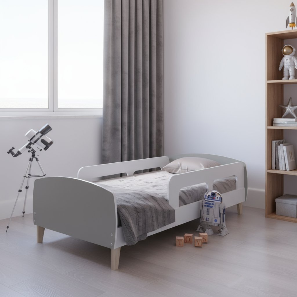 Cama Montessoriana Solteiro Jardim Com Protecao  Branco/Fumê