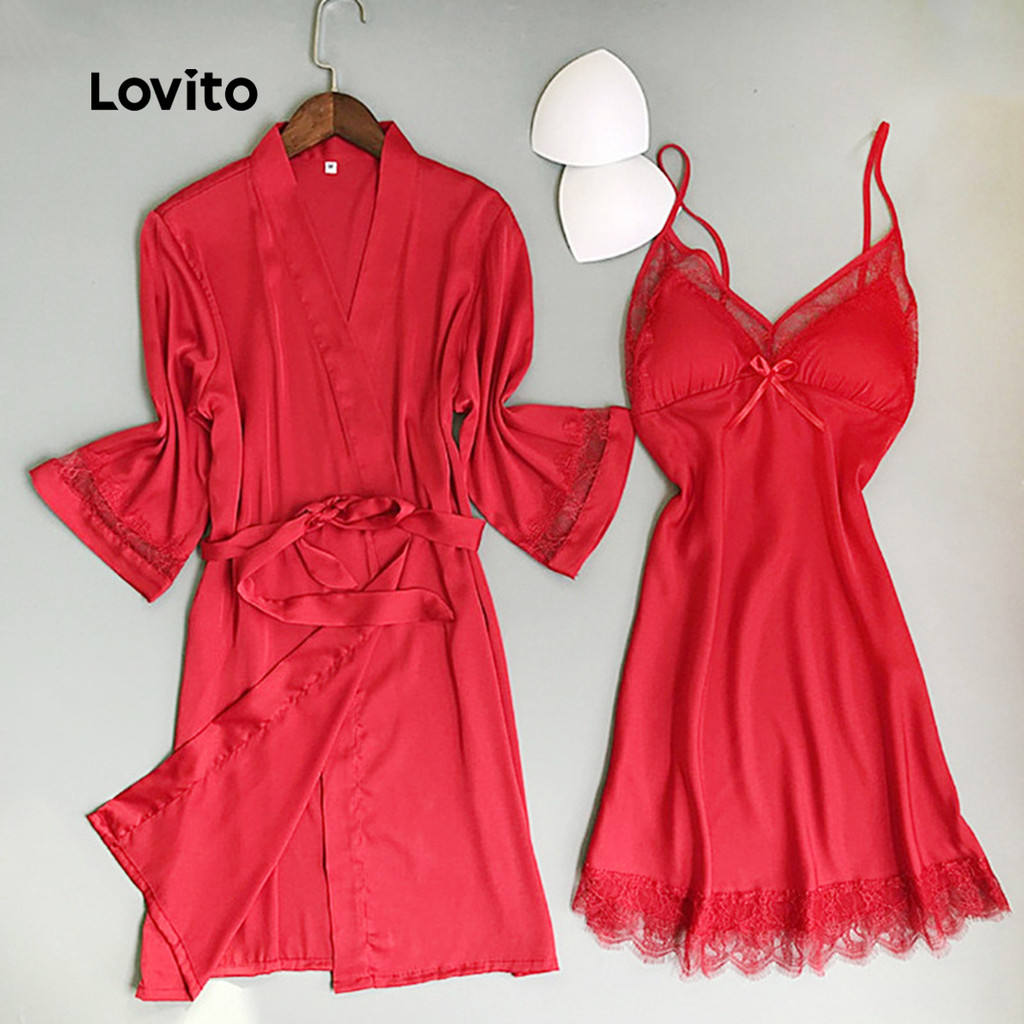 Detalhes do Lovito 2 Peças: Vestido Noturno Sem Alças com Elegante com Rendado Mãe/Verão para Mulheres LNE121142