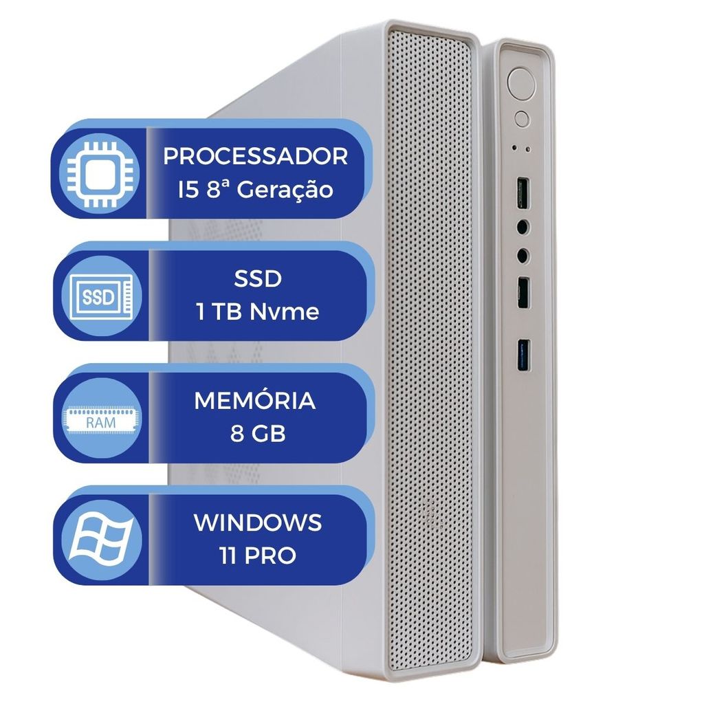 Slim Br MultiPC Intel i5 8ªGeração 8GB SSD 1TB NVMe Windows11 Computador Ideal P/ Escritório e Casa