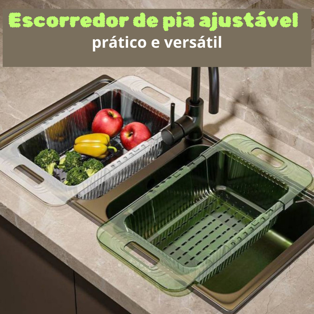 Cesto Escorredor Pia Retrátil Louça Legumes Frutas Massas Cozinha Drenagem Ajustável Expansível