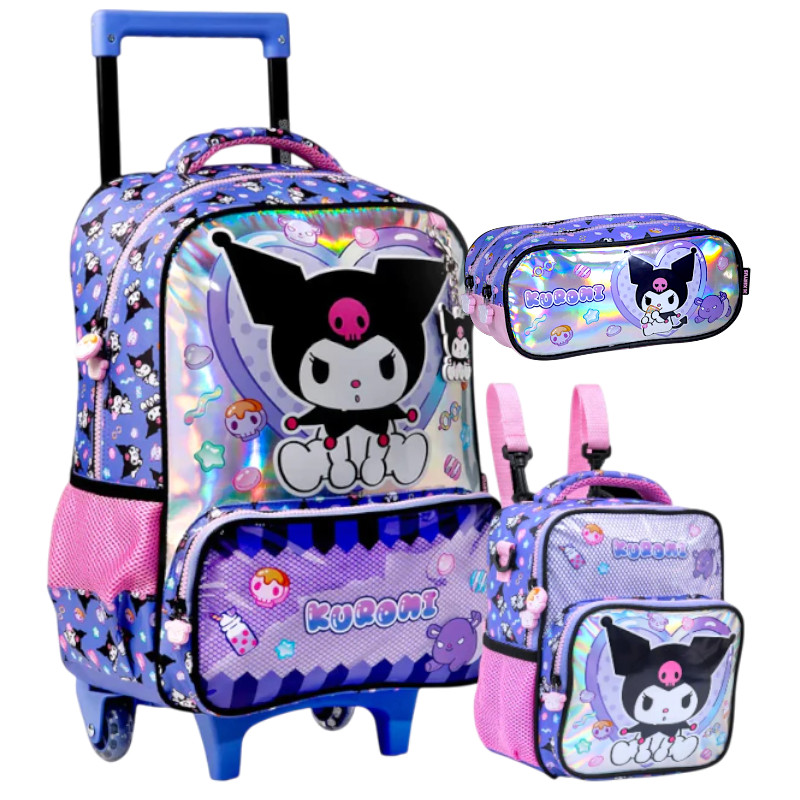 Mochila Infantil De Rodinhas Kuromi Lancheira Estojo duplo- xeryus